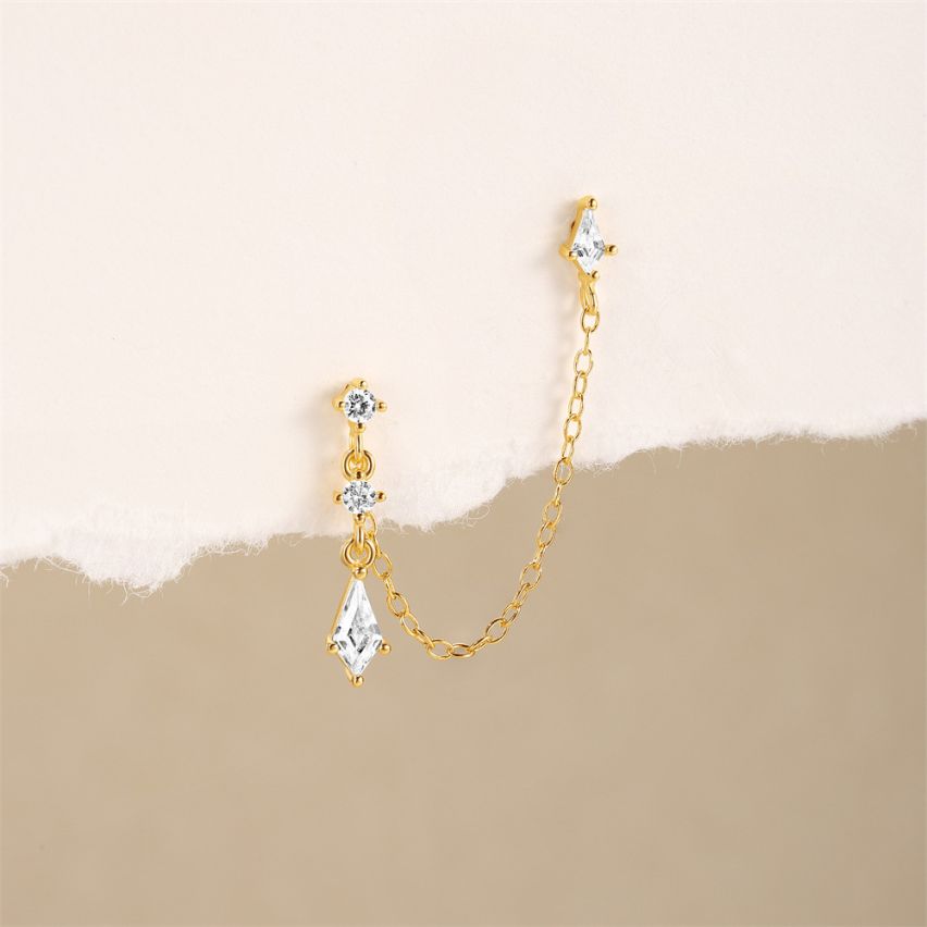 925 Silver 3 galvanization layers Gold Plating Zircon Minimalist Earrings 0.85g 44x18mm