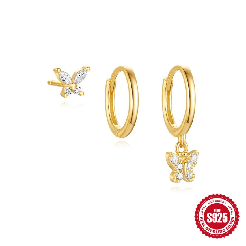 925 Silver 3 galvanization layers Zircon Sets Earrings 1.52g