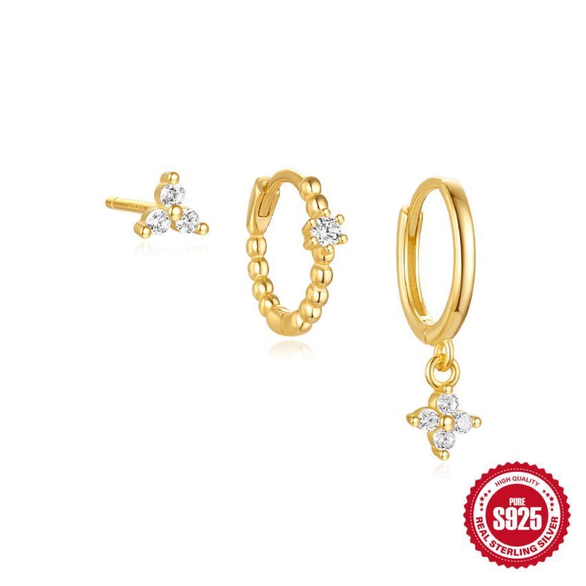 925 Silver 3 galvanization layers Zircon Sets Earrings 1.45g