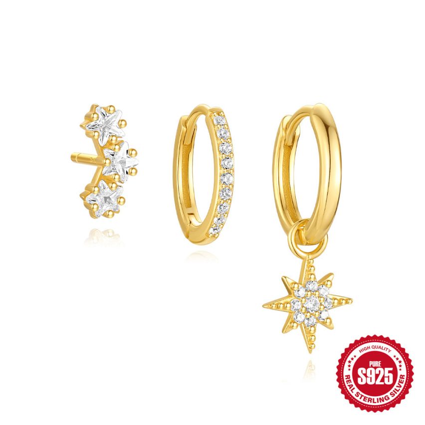 925 Silver 3 galvanization layers Zircon Sets Earrings 1.78g