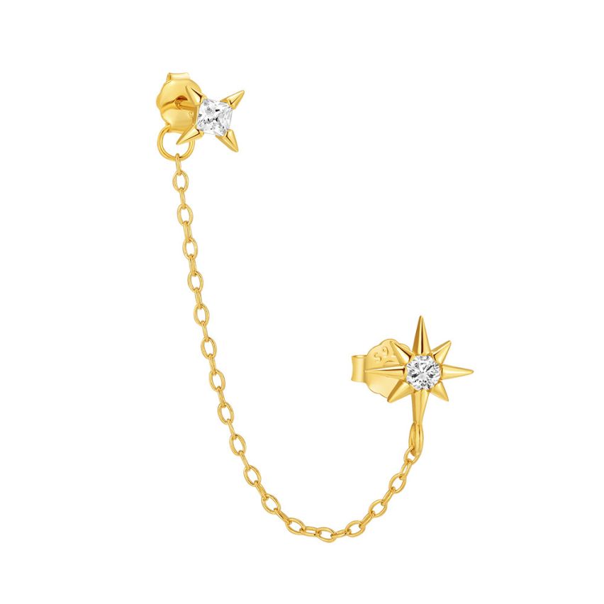 925 Silver 3 galvanization layers Gold Plating Zircon Minimalist Earrings 0.8g 45x6mm