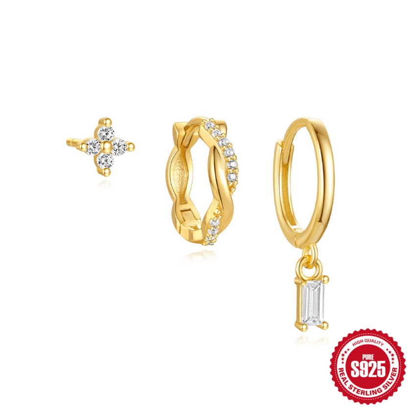 925 Silver 3 galvanization layers Zircon Sets Earrings 1.57g