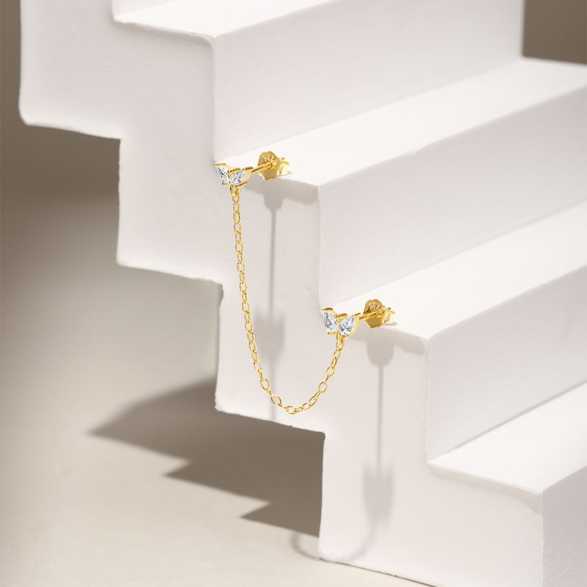 925 Silver 3 galvanization layers Gold Plating Zircon Minimalist Earrings 0.7g 45x6mm