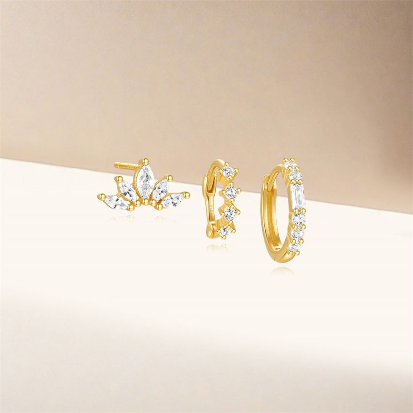 925 Silver Gold Plating Zircon Sets Earrings 1.44g