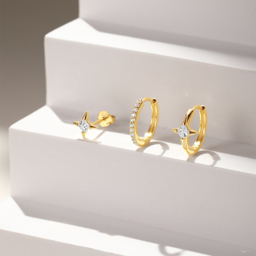 925 Silver Gold Plating Zircon Sets Earrings 1.5g