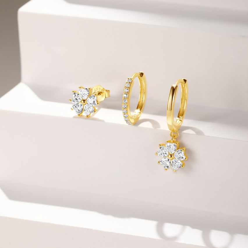 925 Silver 3 galvanization layers Gold Plating Zircon Sets Earrings 1.8g