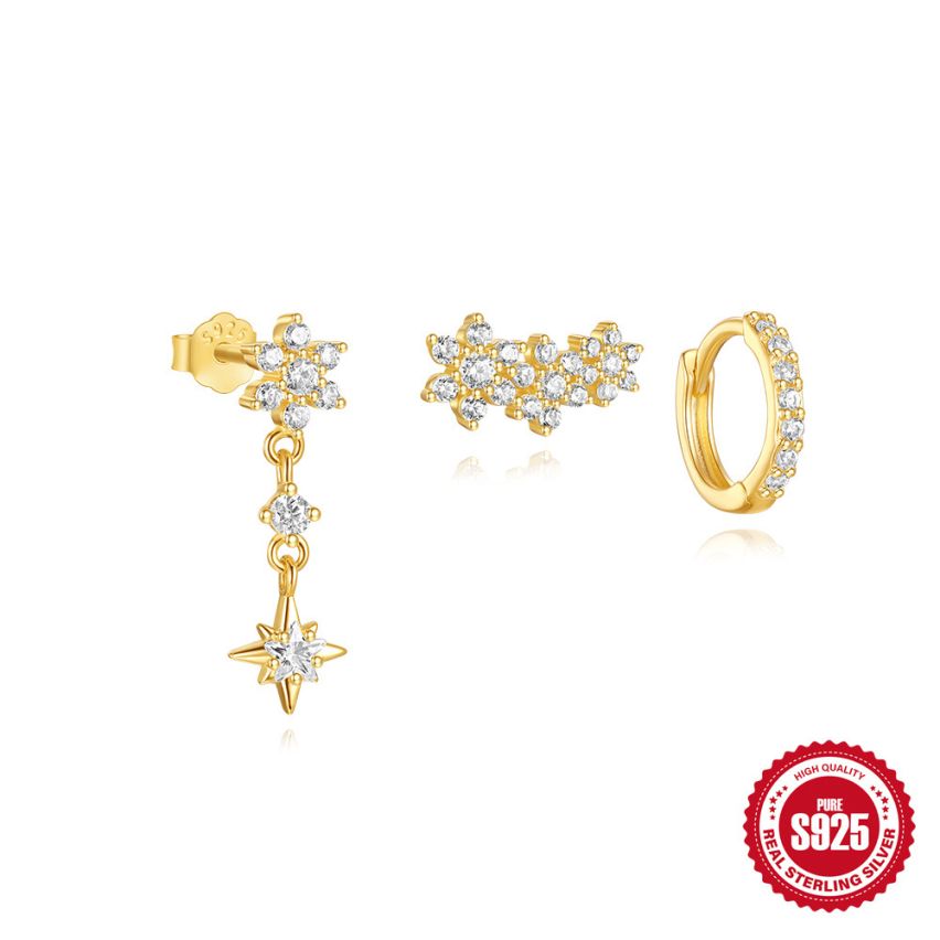 925 Silver 3 galvanization layers Zircon Sets Earrings 1.77g