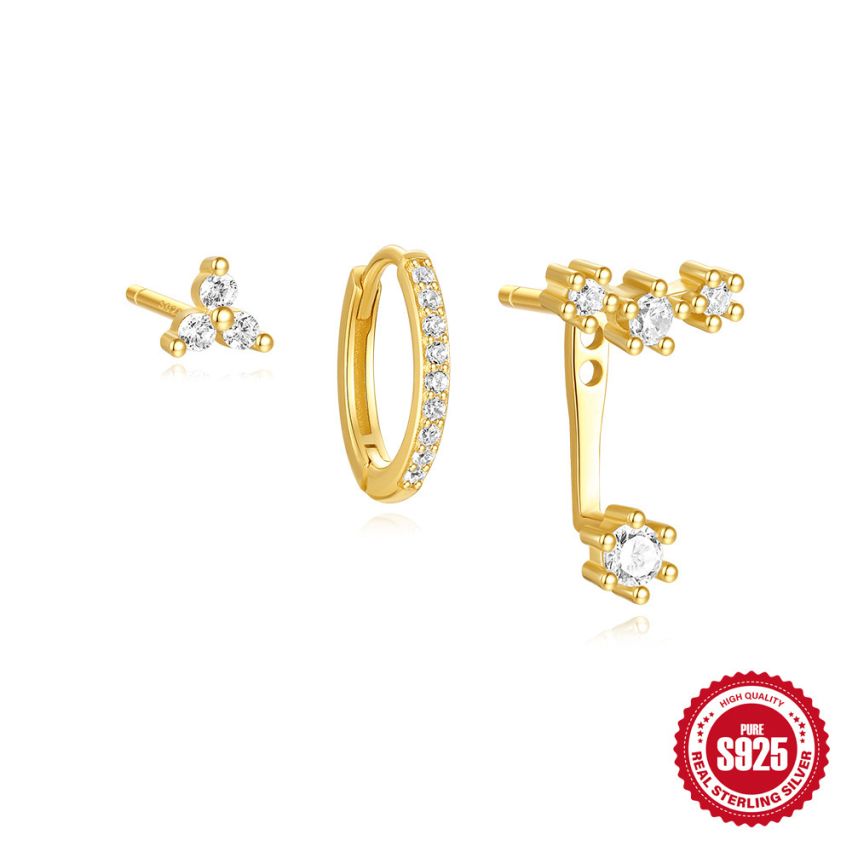 925 Silver 3 galvanization layers Zircon Sets Earrings 1.33g