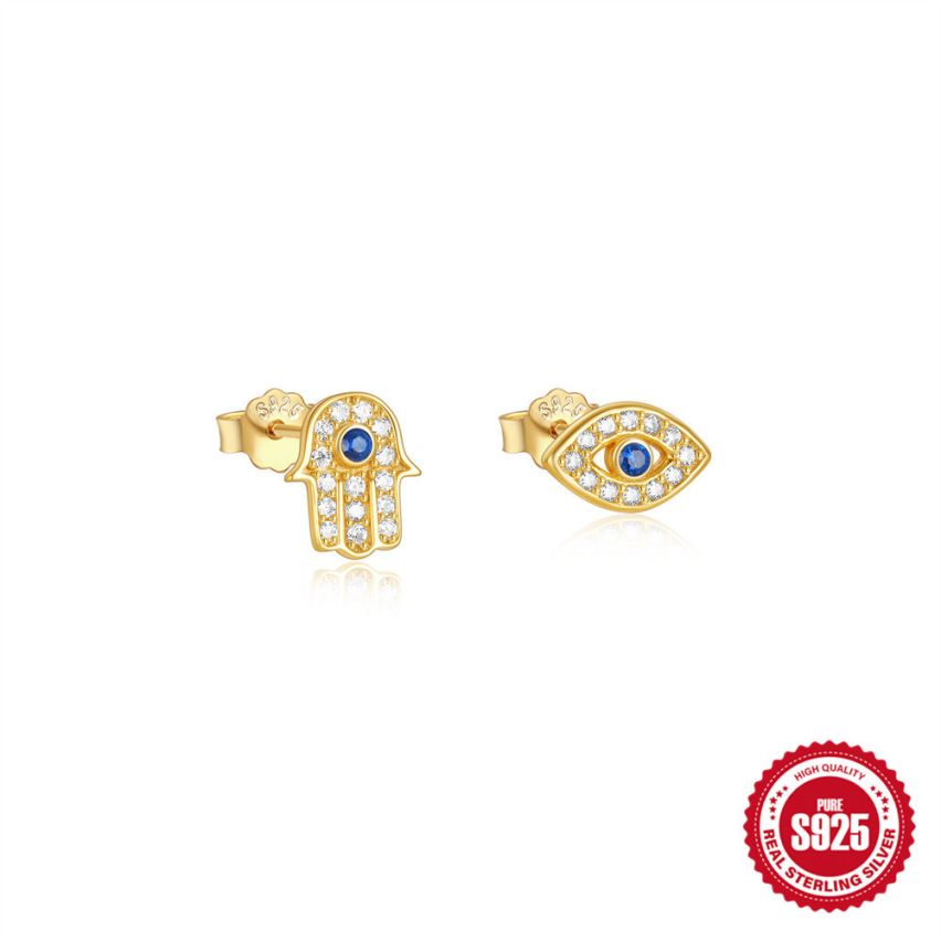 925 Silver 3 galvanization layers Gold Plating Zircon Minimalist Earrings 0.74g