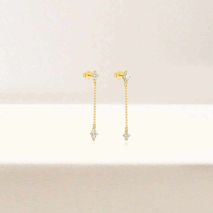 925 Silver 3 galvanization layers Gold Plating Zircon Minimalist Earrings 0.94g 30x3mm