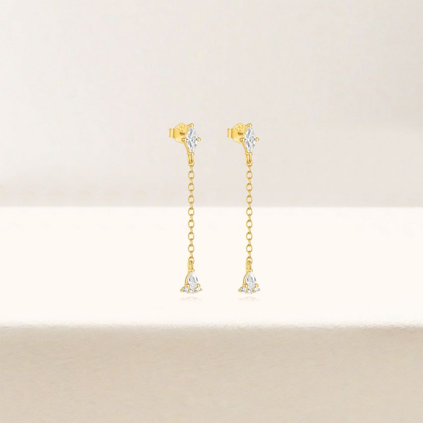 925 Silver 3 galvanization layers Gold Plating Zircon Minimalist Earrings 0.95g 30x3mm