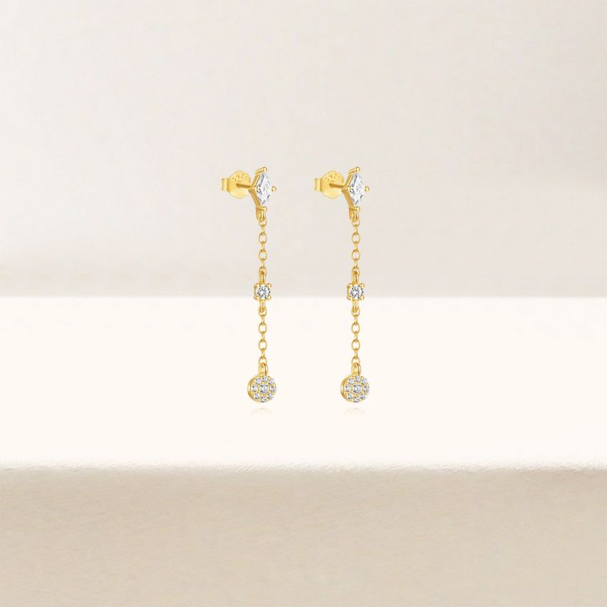 925 Silver 3 galvanization layers Gold Plating Zircon Minimalist Earrings 1.12g 30x3mm