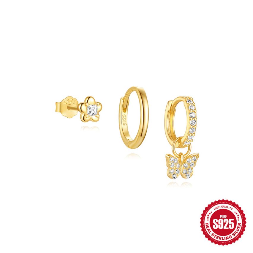 925 Silver 3 galvanization layers Zircon Sets Earrings 1.85g