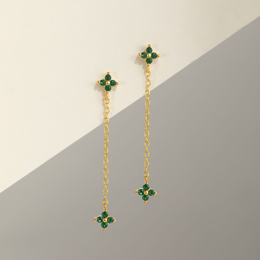 925 Silver 3 galvanization layers Gold Plating Zircon Minimalist Earrings 0.95g 25x5mm