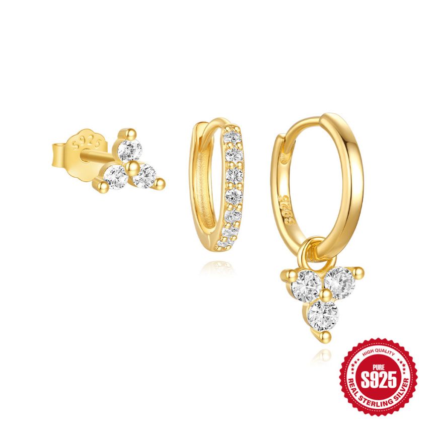 925 Silver 3 galvanization layers Zircon Sets Earrings 1.65g