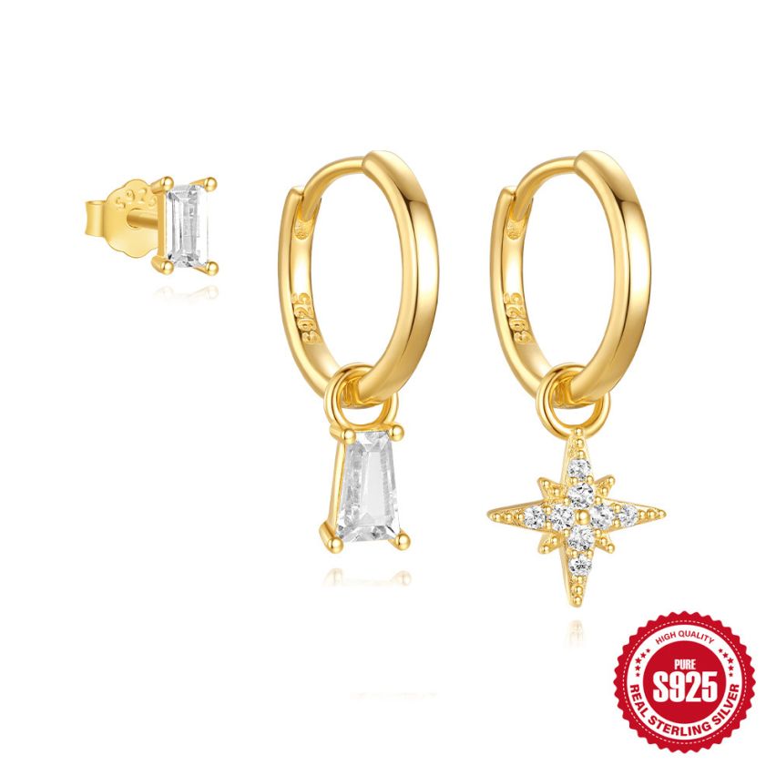 925 Silver 3 galvanization layers Zircon Sets Earrings 1.91g