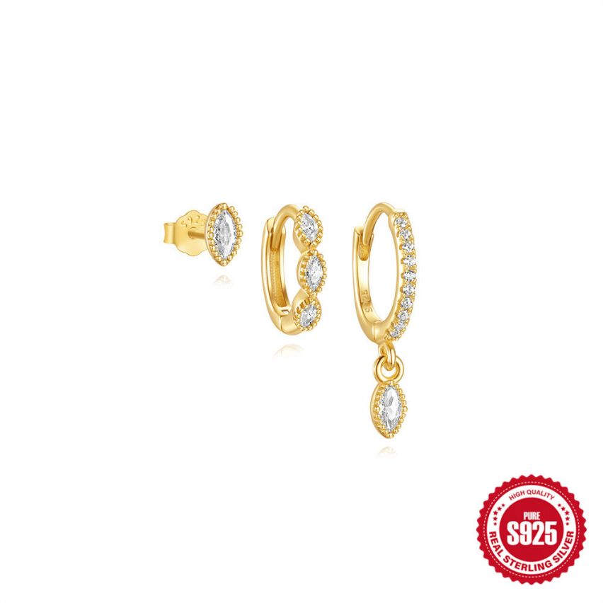 925 Silver 3 galvanization layers Zircon Sets Earrings 1.6g