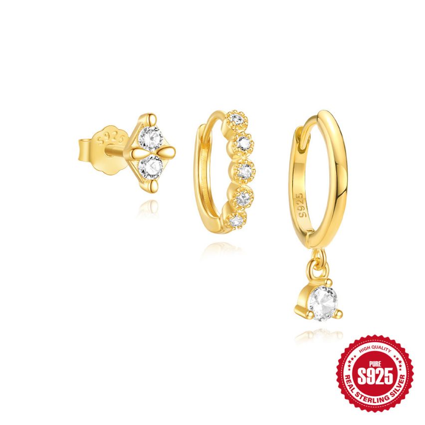 925 Silver 3 galvanization layers Zircon Sets Earrings 1.48g