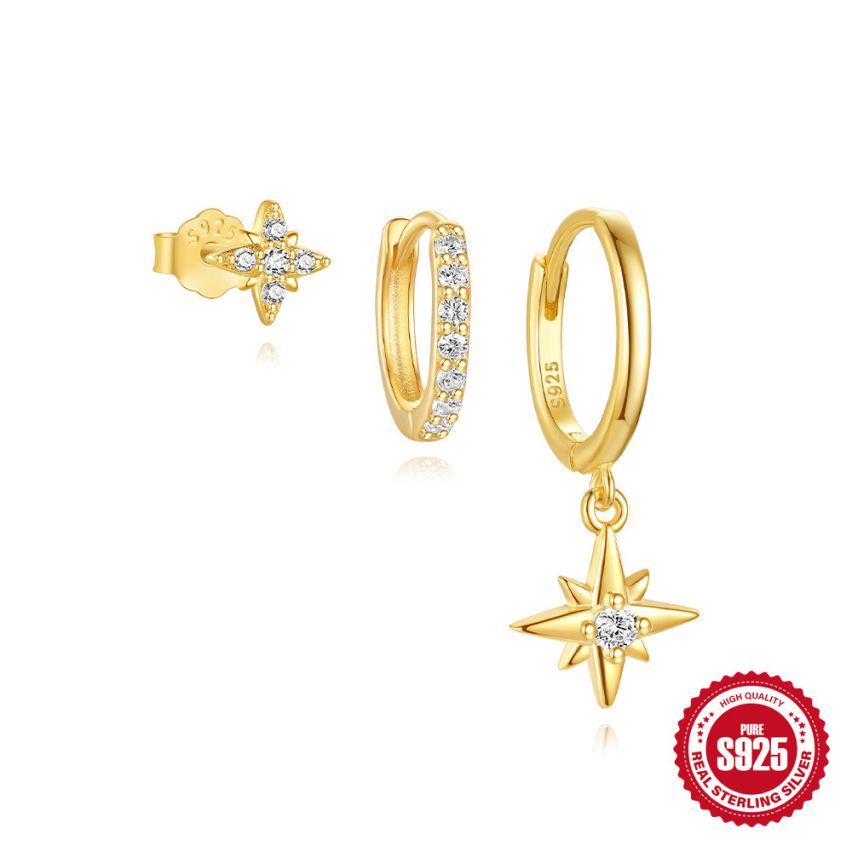 925 Silver 3 galvanization layers Zircon Sets Earrings 1.6g