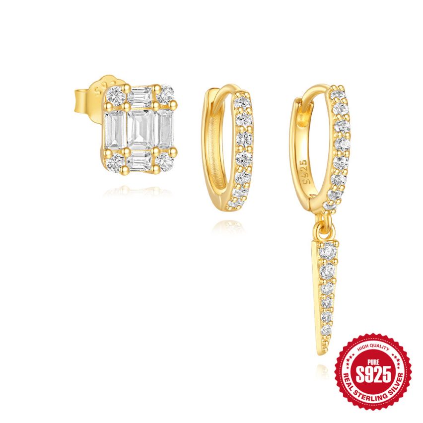 925 Silver 3 galvanization layers Zircon Sets Earrings 1.7g