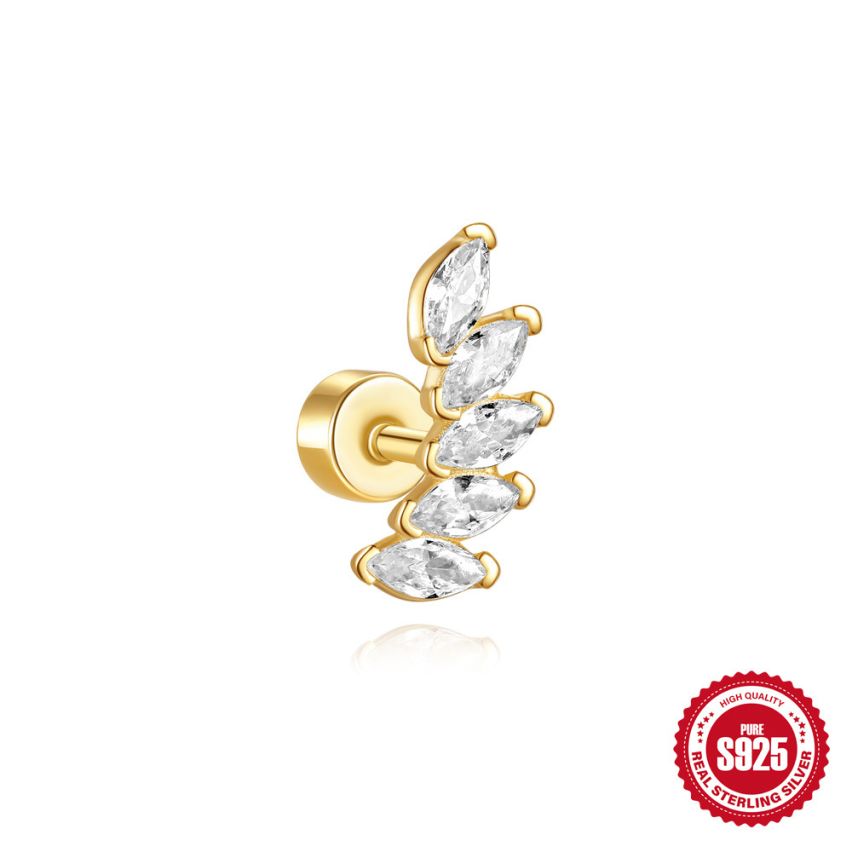 925 Silver 3 galvanization layers Zircon Piercing Earrings 0.94g