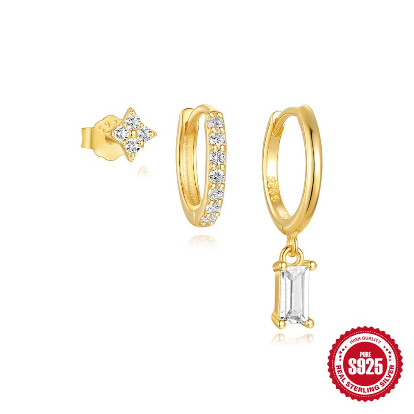 925 Silver 3 galvanization layers Zircon Sets Earrings 1.5g