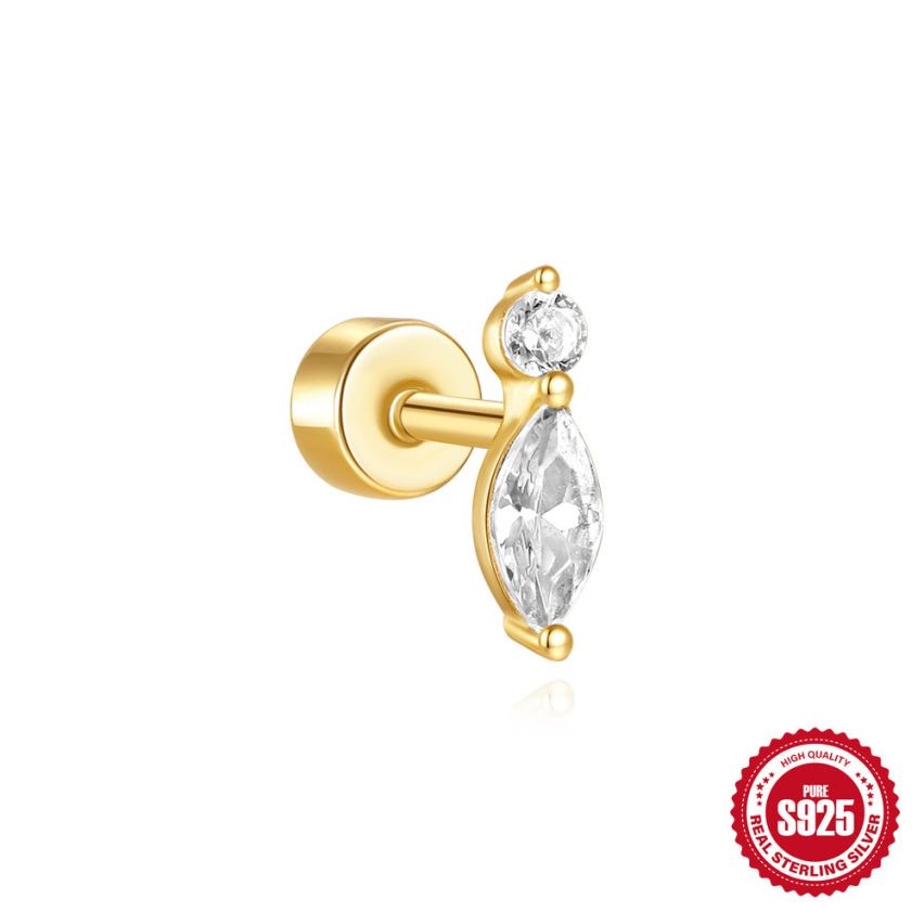 925 Silver 3 galvanization layers Zircon Piercing Earrings 0.68g