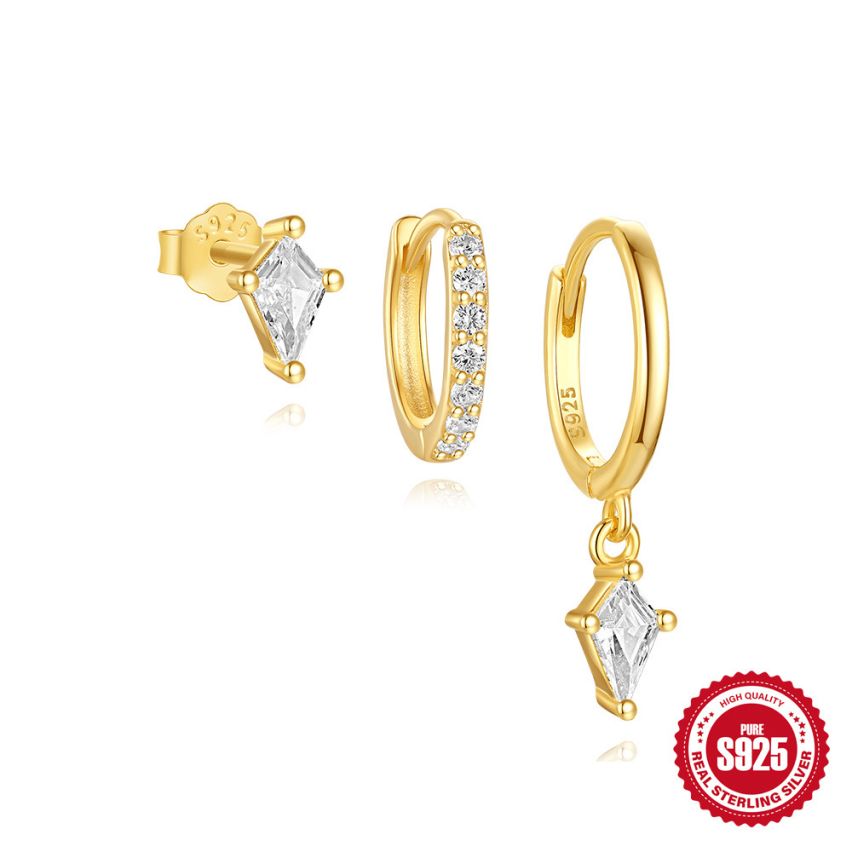 925 Silver 3 galvanization layers Zircon Sets Earrings 1.55g