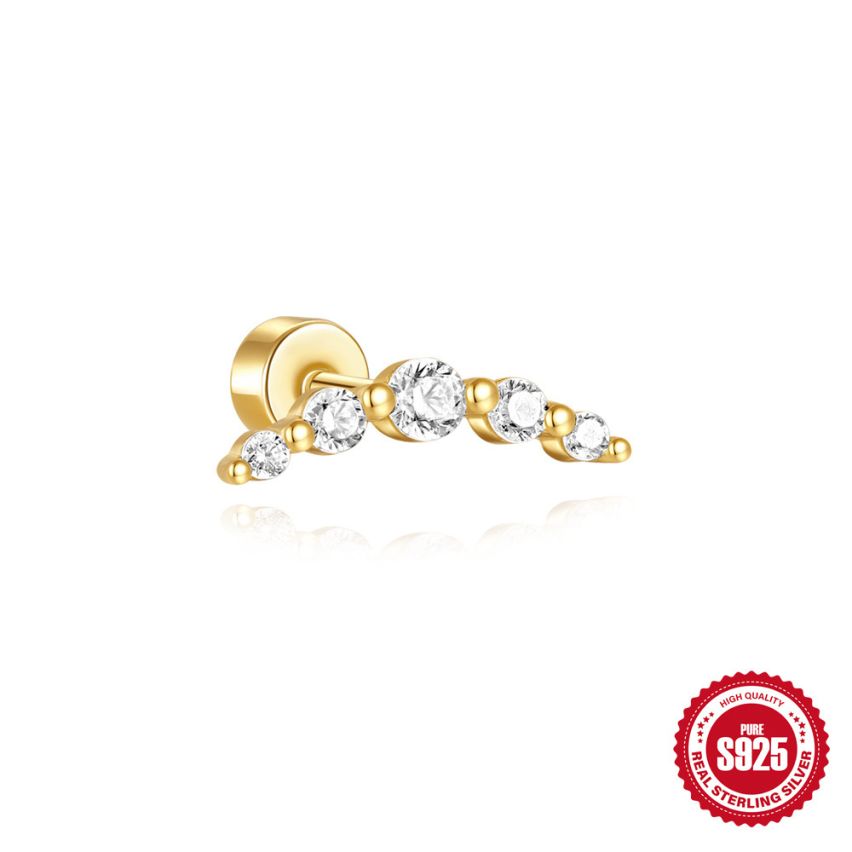 925 Silver 3 galvanization layers Zircon Piercing Earrings 0.8g