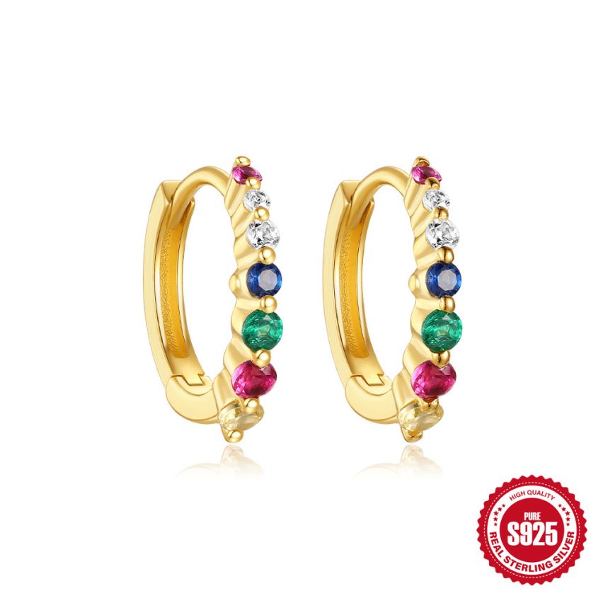 925 Silver 3 galvanization layers Colorfull Zircon Minimalist Earrings 1.24g