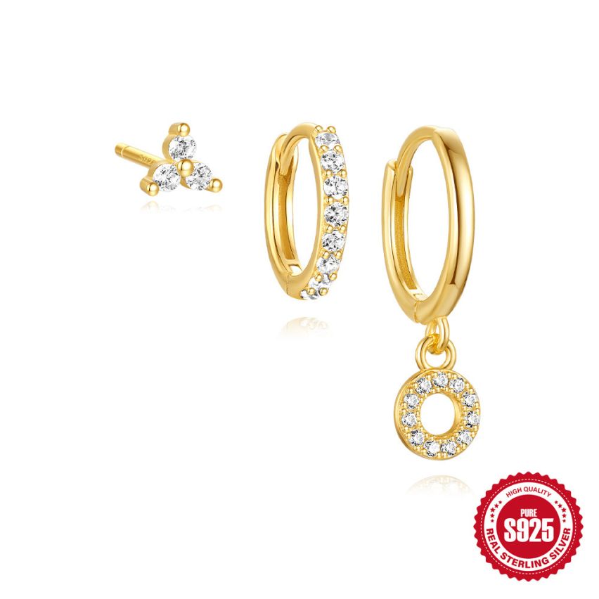 925 Silver 3 galvanization layers Zircon Sets Earrings 1.4g