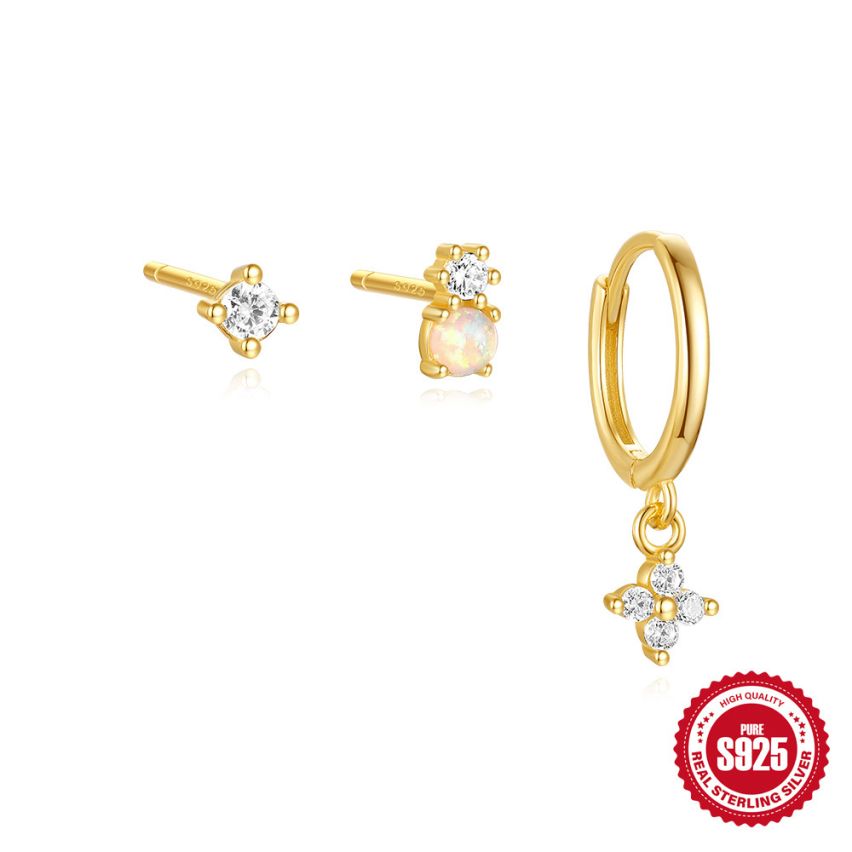 925 Silver 3 galvanization layers Zircon Sets Earrings 1.24g