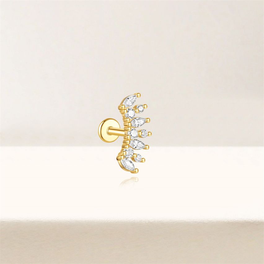 925 Silver 3 galvanization layers Zircon Piercing Earrings 0.76g 13x5.5mm