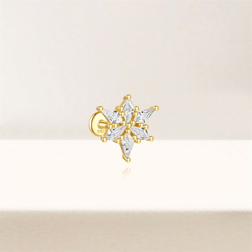 925 Silver 3 galvanization layers Zircon Piercing Earrings 0.96g 10.5x2mm