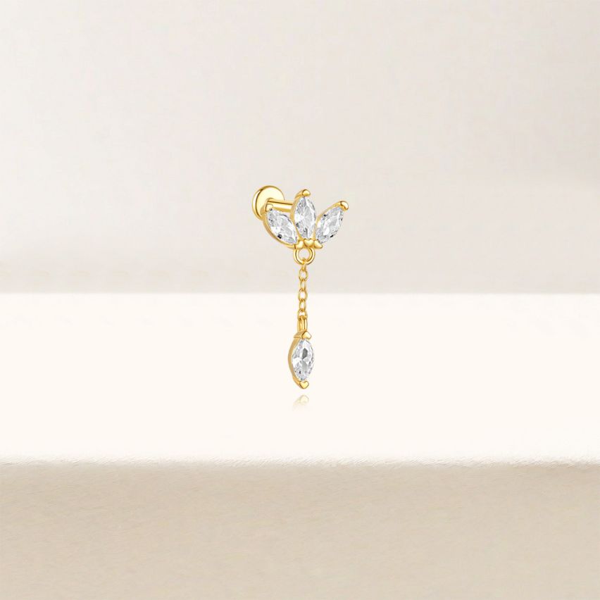 925 Silver 3 galvanization layers Zircon Piercing Earrings 1.01g 22x10mm