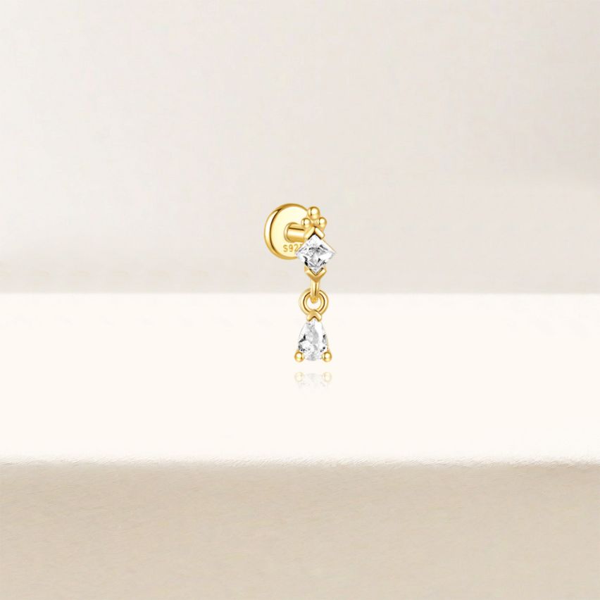 925 Silver 3 galvanization layers Zircon Piercing Earrings 0.55g 10.5x3mm