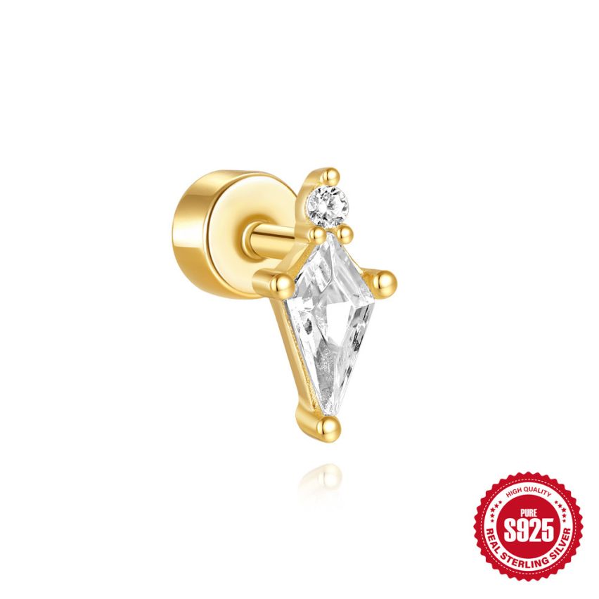 925 Silver 3 galvanization layers Zircon Piercing Earrings 0.75g