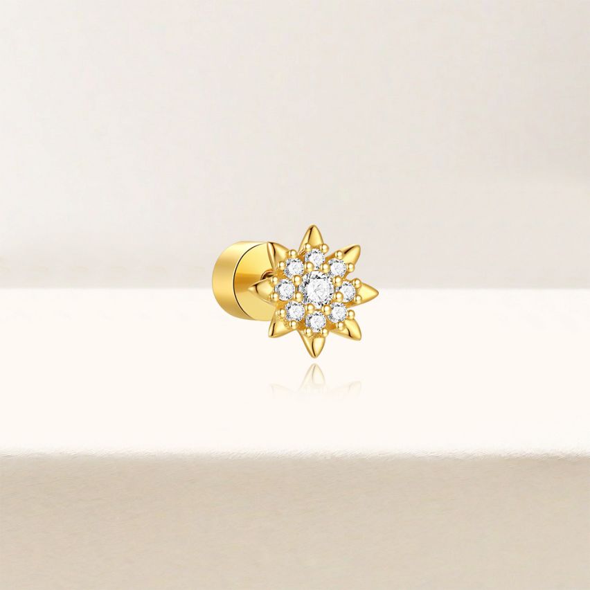 925 Silver 3 galvanization layers Zircon Piercing Earrings 0.63g