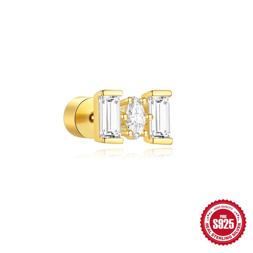 925 Silver 3 galvanization layers Zircon Piercing Earrings 0.7g