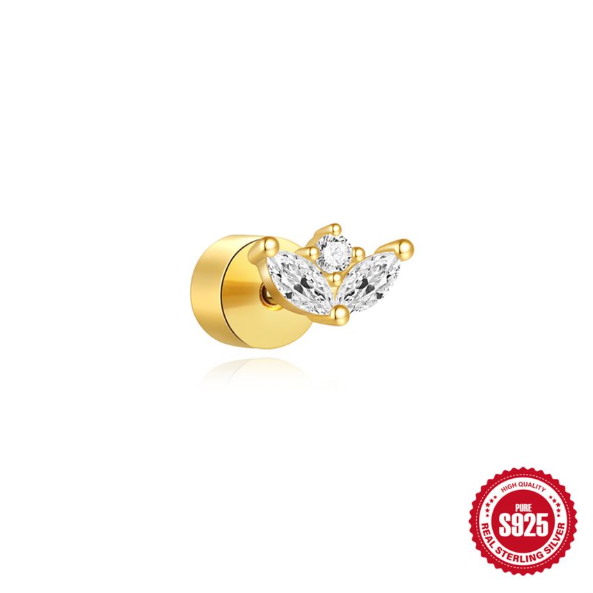 925 Silver 3 galvanization layers Zircon Piercing Earrings 0.53g