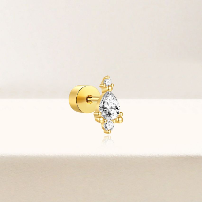 925 Silver 3 galvanization layers Zircon Piercing Earrings 0.58g