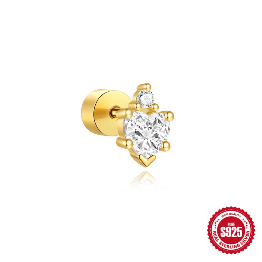 925 Silver 3 galvanization layers Zircon Piercing Earrings 0.67g