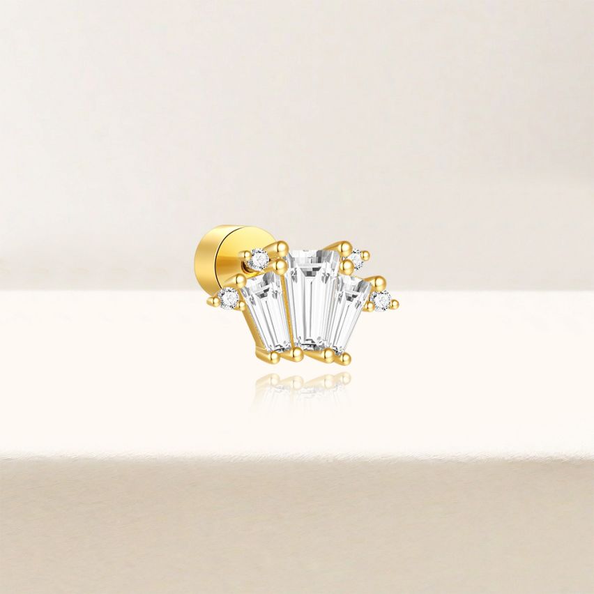 925 Silver 3 galvanization layers Zircon Piercing Earrings 0.8g