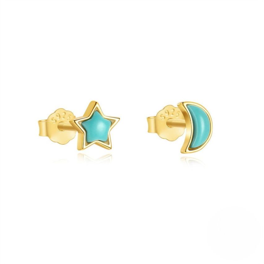 925 Silver 3 galvanization layers Turquoise Minimalist Earrings 0.63g