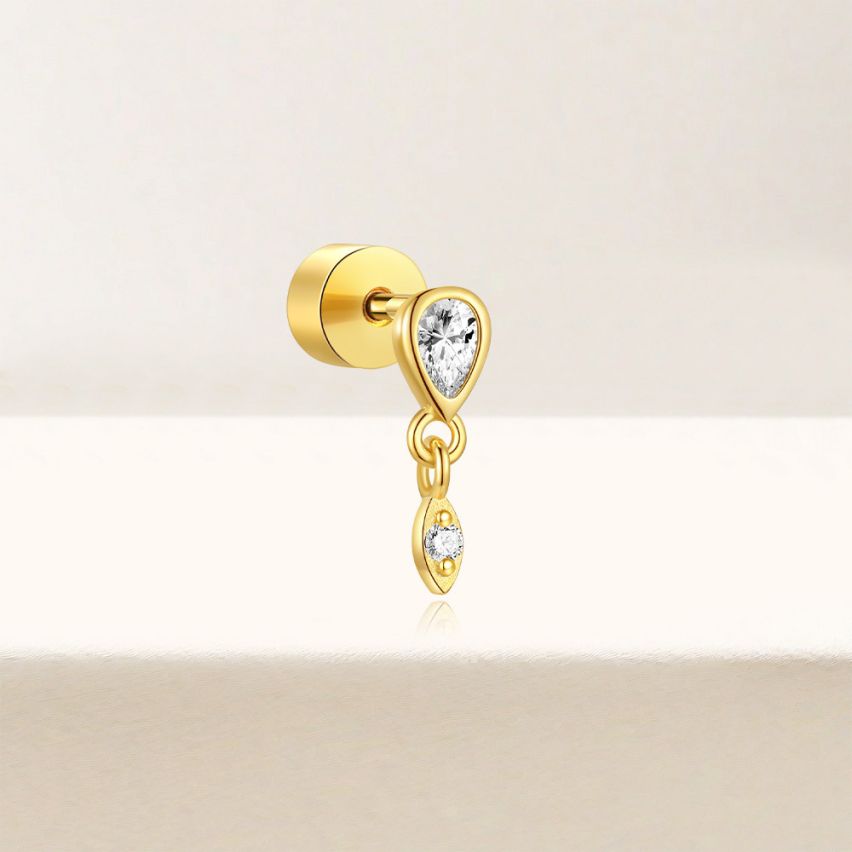 925 Silver 3 galvanization layers Zircon Piercing Earrings 0.55g