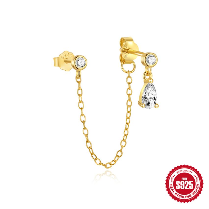 925 Silver 3 galvanization layers Zircon Minimalist Earrings 0.65g