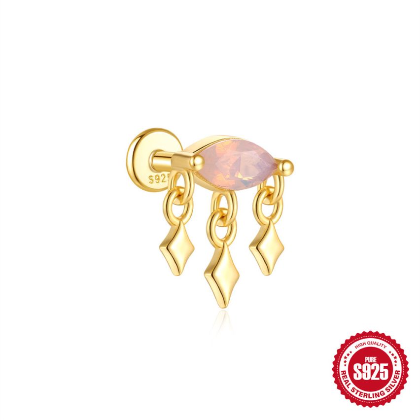 925 Silver 3 galvanization layers Opal Piercing Earrings 0.65g 10x9mm