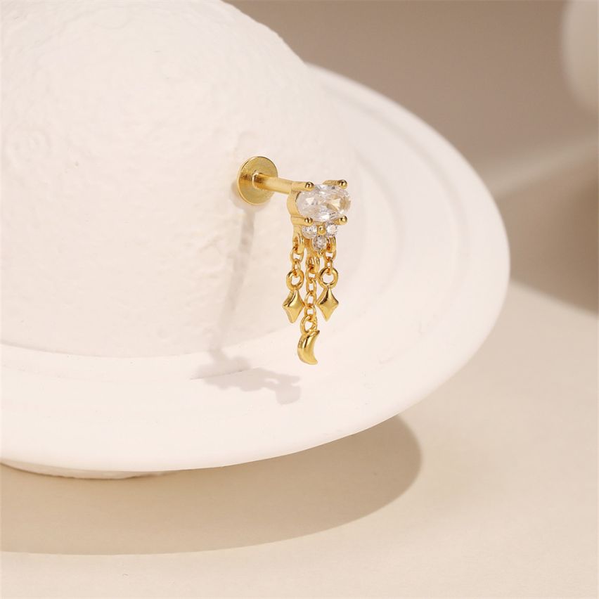 925 Silver 3 galvanization layers Opal Piercing Earrings 0.75g 14.7x5mm