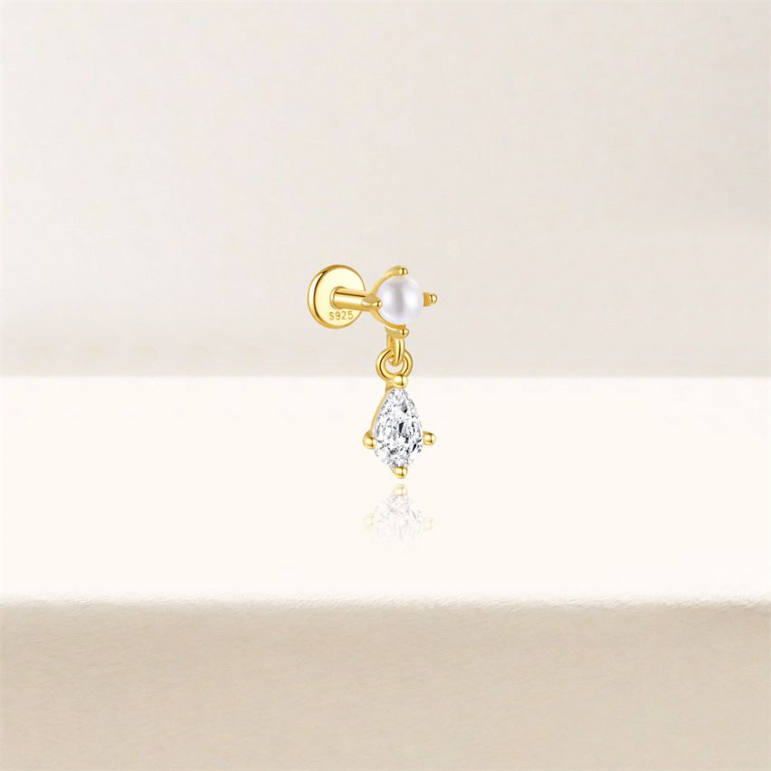 925 Silver 3 galvanization layers Zircon Piercing Earrings 0.6g