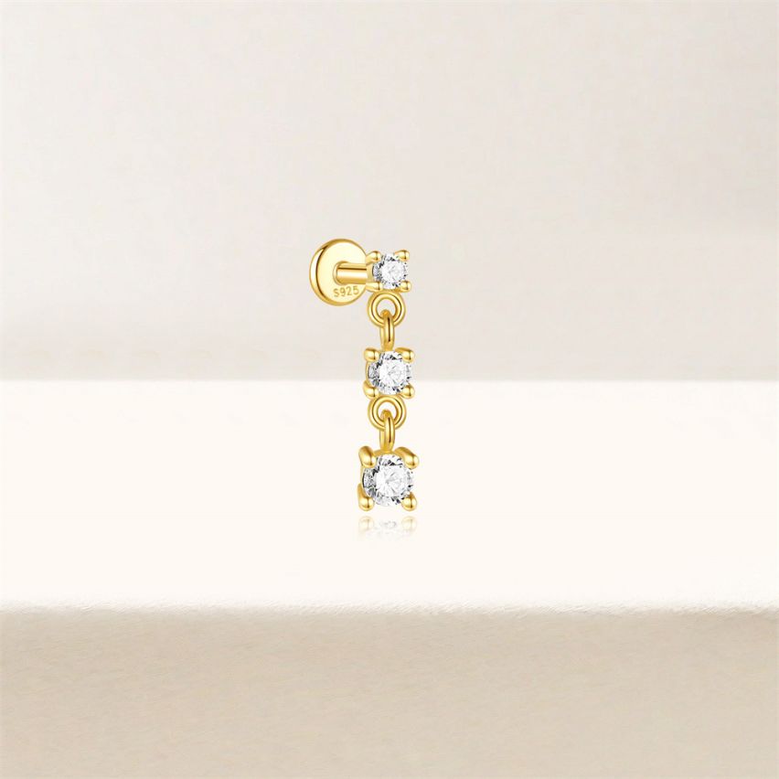 925 Silver 3 galvanization layers Zircon Piercing Earrings 0.62g